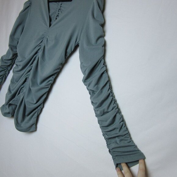 Joie Blouse Ruched Long Sleeve V-Neck Shirt Blue Teal Puff Sleeve Womens XS - Picture 3 of 7